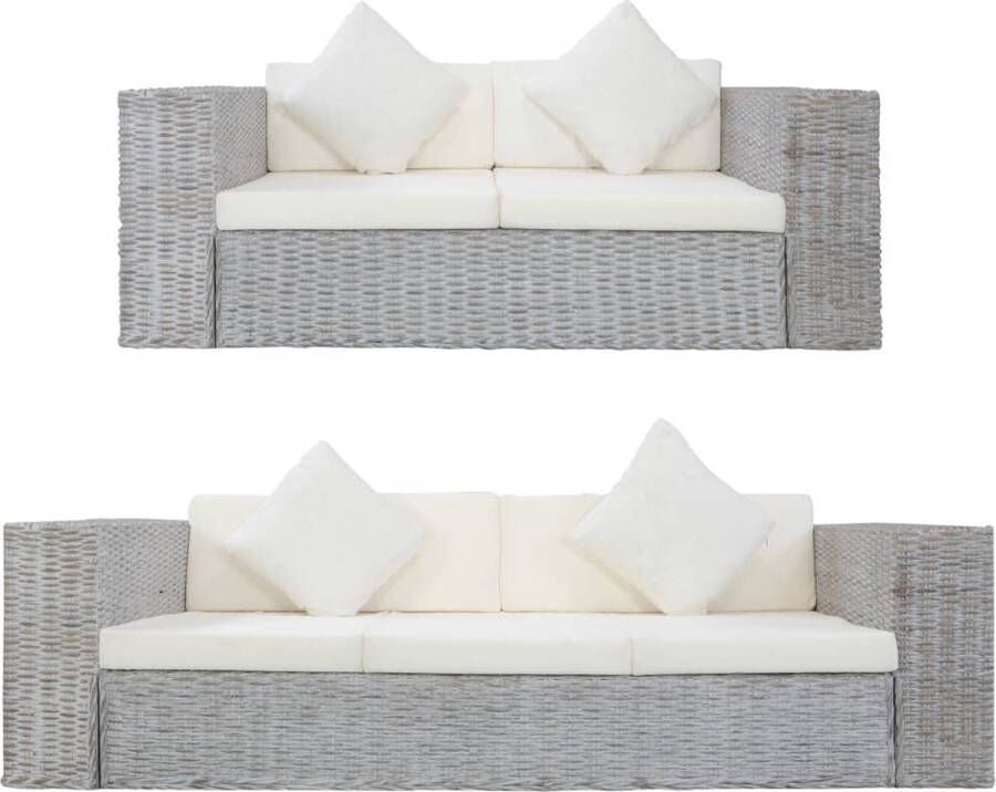 VidaXL The Living Store 2-delig Bankstel met kussens natuurlijk rattan grijs Bank - Foto 3