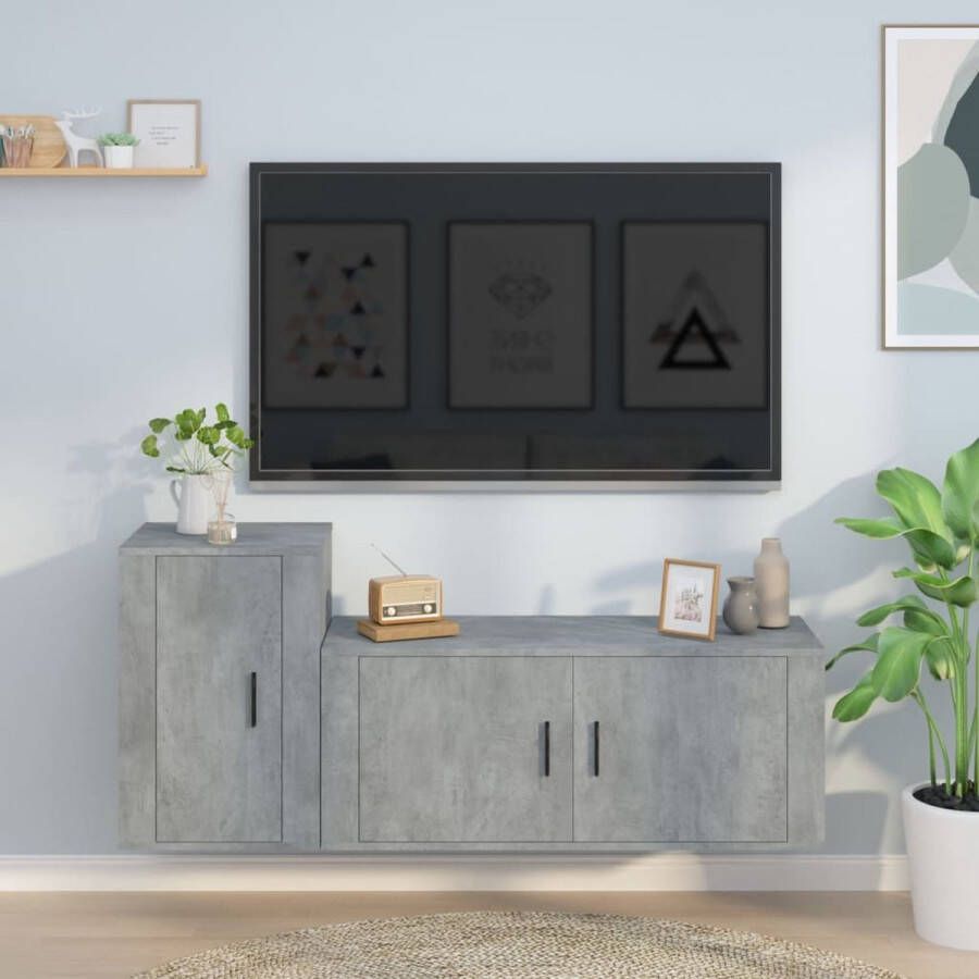 The Living Store TV-meubel Betongrijs 100x34.5x40cm + 40x34.5x60cm Klassiek ontwerp met wandgemonteerde functie - Foto 2