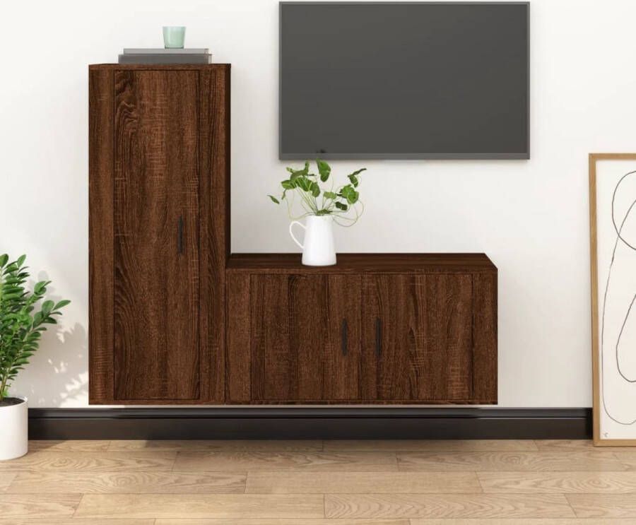 The Living Store Televisiekastenset Klassiek Bruineiken 80x34.5x40 cm 40x34.5x100 cm Televisiekast Houten Tv-meubel Salontafel Mediabox Opslagoplossing - Foto 3