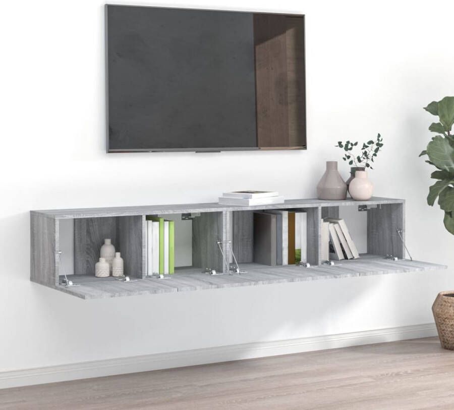 The Living Store 2-delige Tv-meubelset bewerkt hout grijs sonoma eikenkleurig Kast - Foto 2