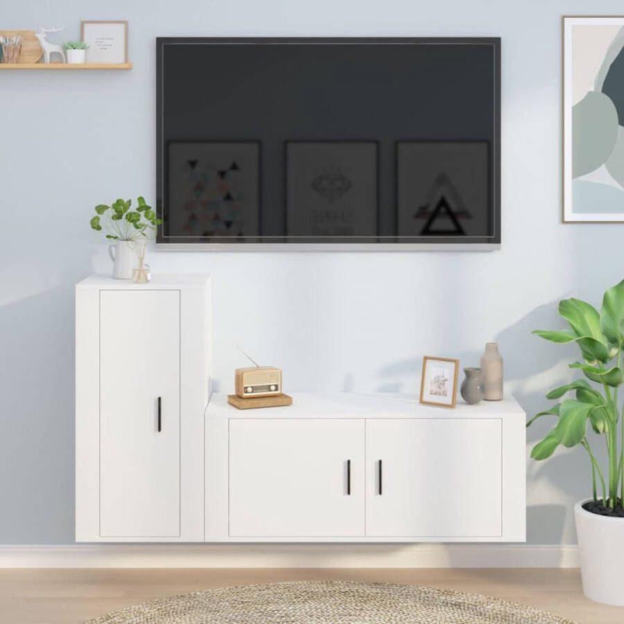 The Living Store TV-meubelset Klassiek design Stevig bewerkt hout Voldoende opbergruimte Wandgemonteerd Wit 100 x 34.5 x 40 cm 40 x 34.5 x 80 cm - Foto 2