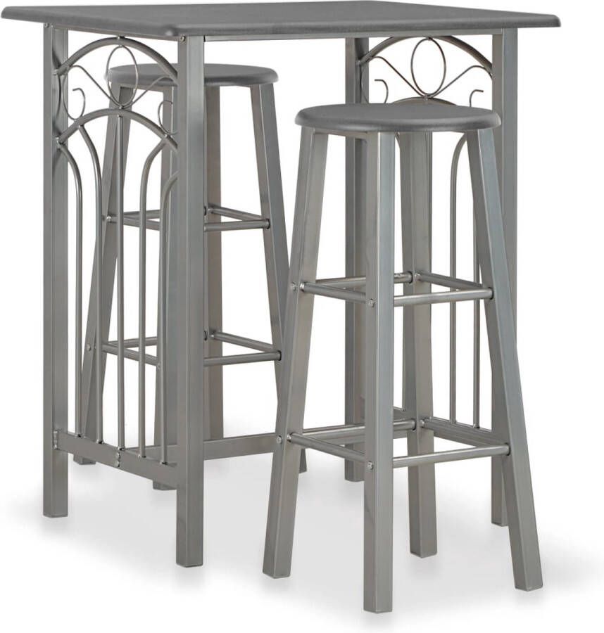 The Living Store 3-delige Barset Hout en Staal Weerbestendig 72.5 x 55 x 82.5 cm Antraciet Grijs Bar Set Houten Bartafel Metalen Barstoel Buitenbar Terrasmeubel - Foto 2