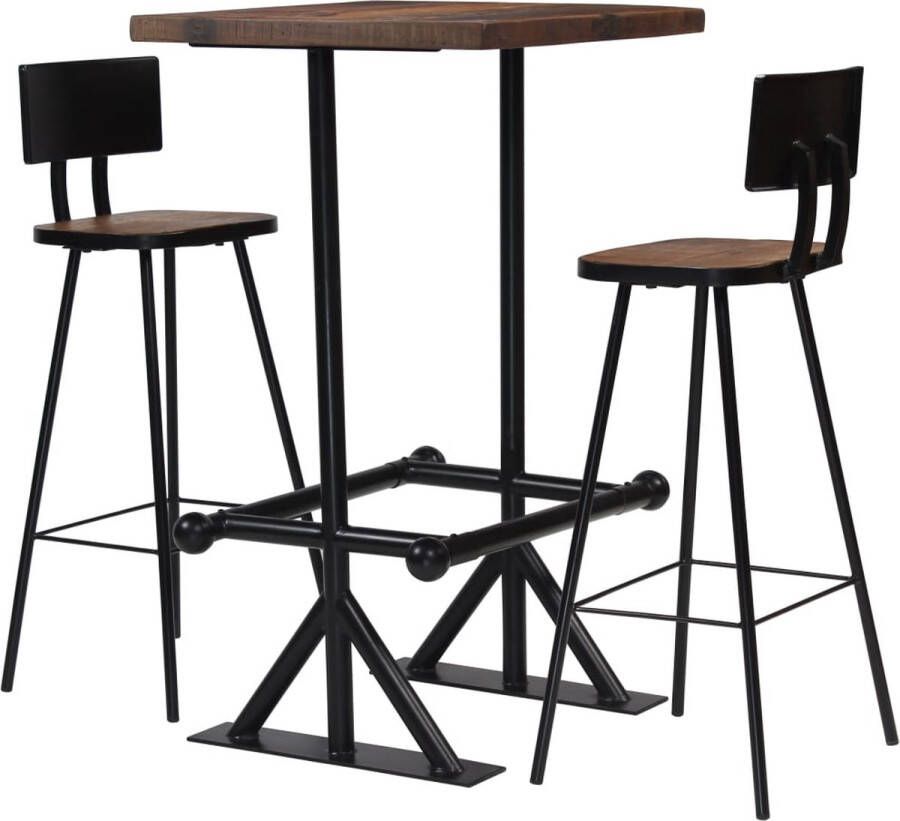 The Living Store 3-delige Barset massief gerecycled hout Set tafel en stoelen