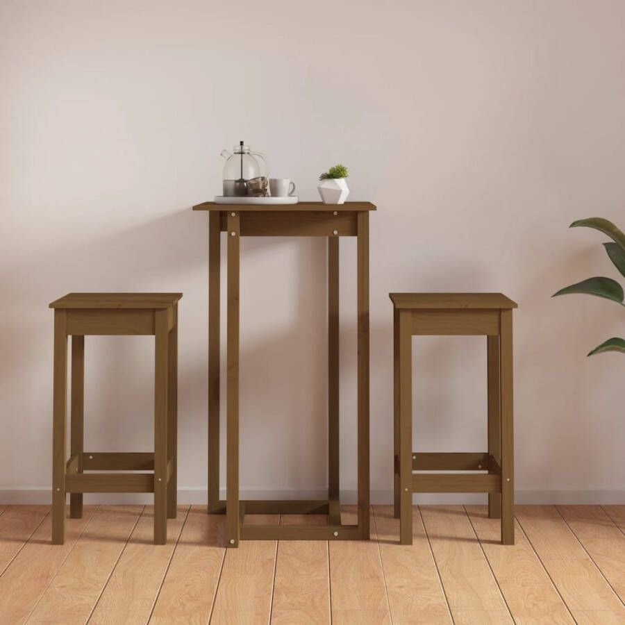The Living Store 3-delige Barset massief grenenhout honingbruin Set tafel en stoelen