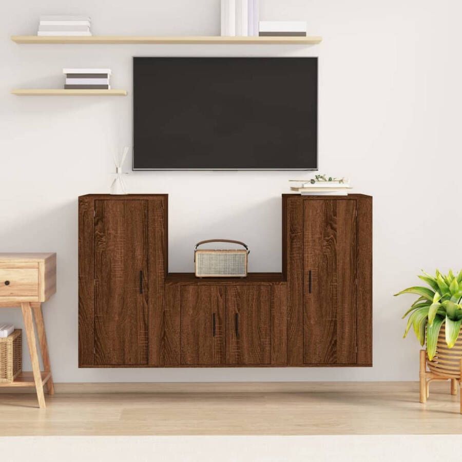 The Living Store TV-meubelset bruineiken klassiek design voldoende opbergruimte wandgemonteerd - Foto 2