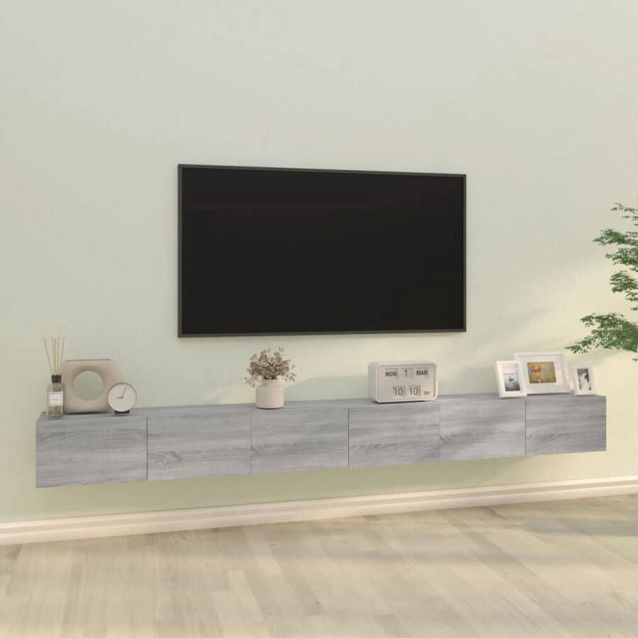 The Living Store Klassieke Televisiekastenset Grijs Sonoma Eiken 100 x 30 x 30 cm 3 x tv-meubel - Foto 2