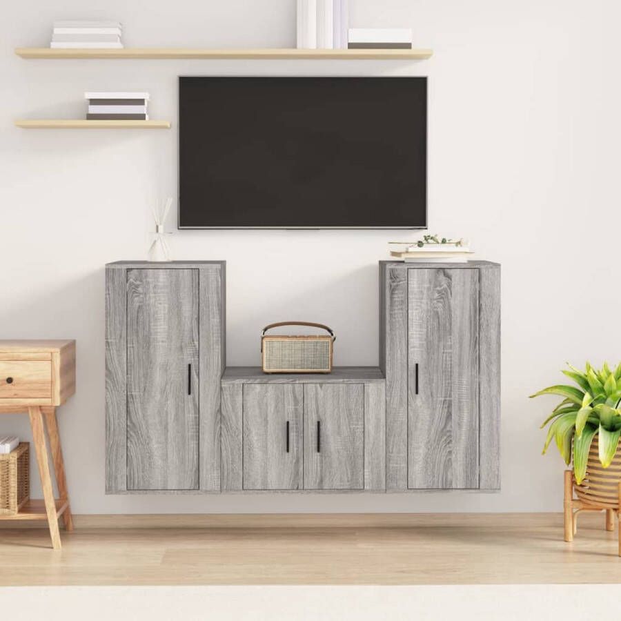 The Living Store TV-meubelset Wandgemonteerd 1x 57x34.5x40 cm 2x 40x34.5x80 cm Grijs Sonoma Eiken - Foto 2