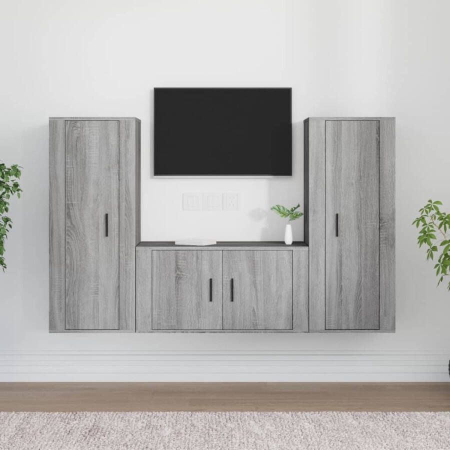 The Living Store TV-meubelset grijs sonoma eiken 2x 40x34.5x100 cm 1x 80x34.5x40 cm - Foto 2