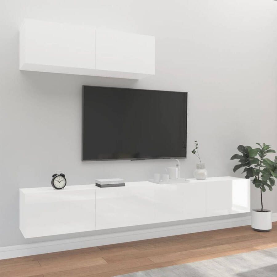 The Living Store 3-delige Tv-meubelset bewerkt hout hoogglans wit Kast - Foto 2