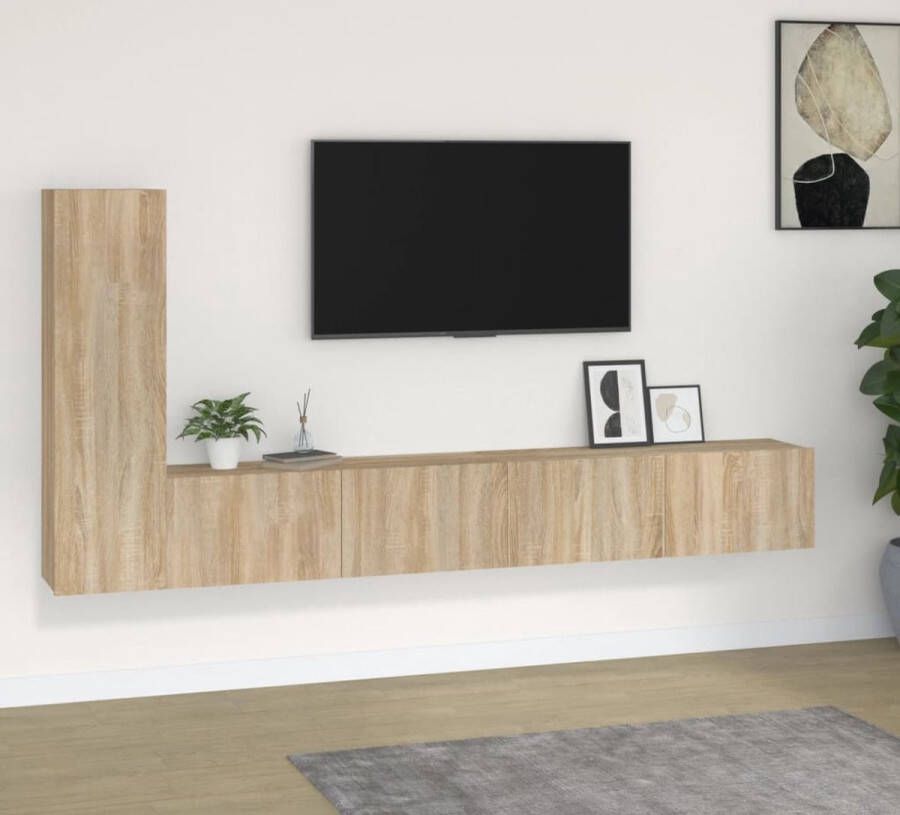 The Living Store TV Meubel Set Sonoma Eiken 2x 100x30x30 cm + 1x 30.5x30x110 cm - Foto 3