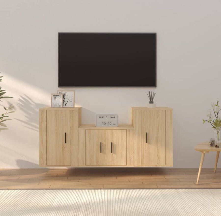 The Living Store TV-meubelset Sonoma eiken Klassiek design Ruime opbergruimte Wandgemonteerd Stofvrije deuren 3-delige set (B x D x H) 57 x 34.5 x 40 cm 2 x 40 x 34.5 x 60 cm - Foto 2