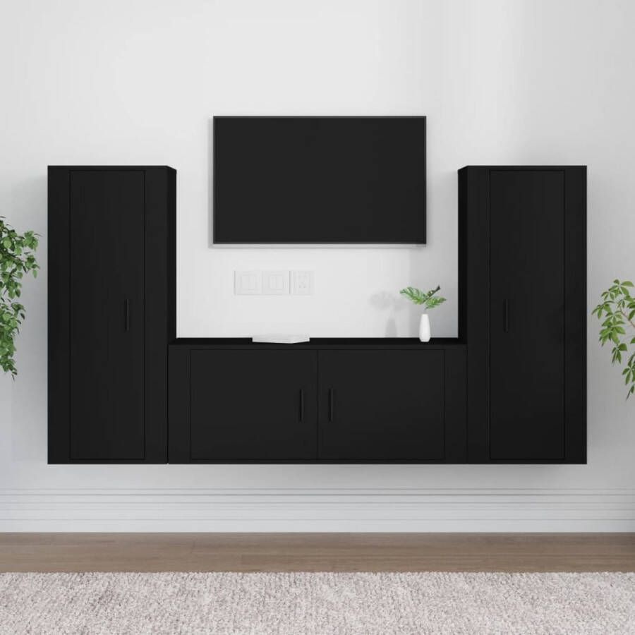 The Living Store TV-meubelset Klassiek Zwart 2x 40x34.5x100cm 1x 100x34.5x40cm - Foto 2
