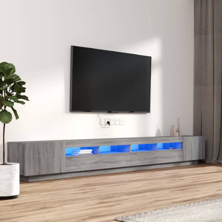 The Living Store 3-delige Tv-meubelset met LED's bewerkt hout grijs sonoma eiken Kast - Foto 2