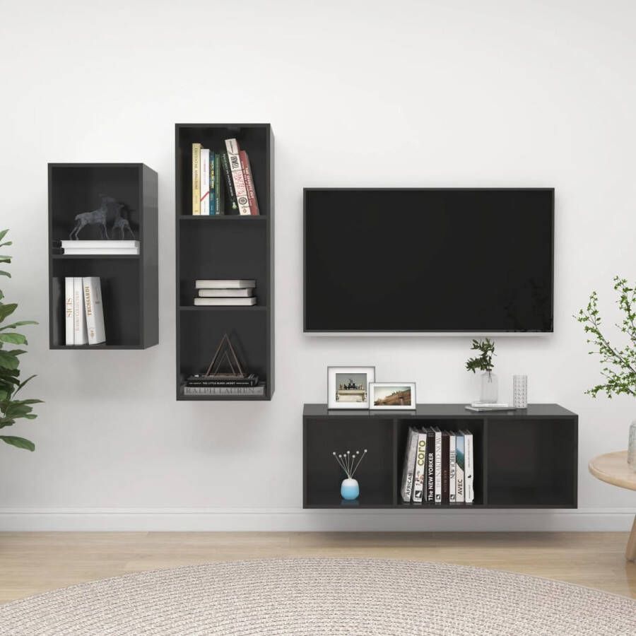The Living Store Tv-meubelset Hoogglans grijs 37 x 37 x 72 cm 37 x 37 x 107 cm Spaanplaat - Foto 2