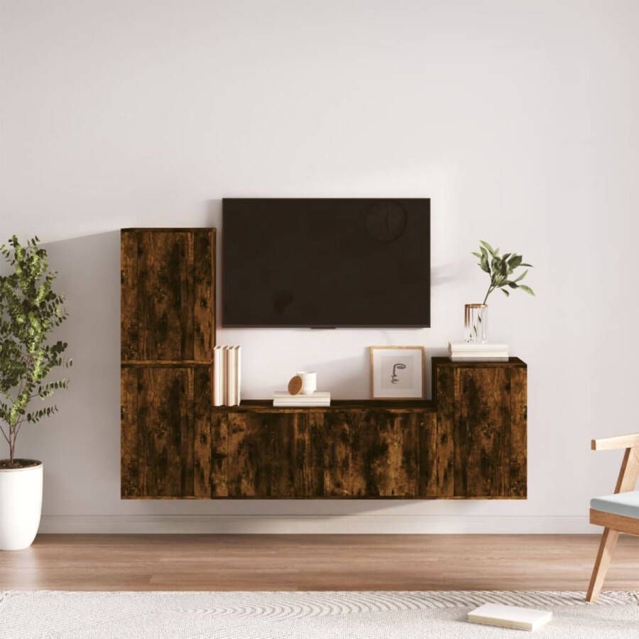 The Living Store Televisiekastenset Gerookt eiken 1x tv-meubel- 100x34.5x40cm 3x tv-meubel- 40x34.5x60cm - Foto 2