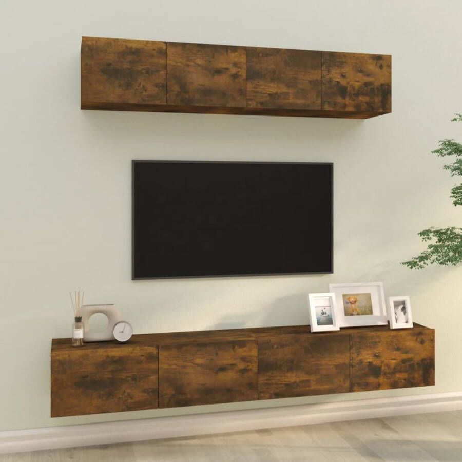 The Living Store 4-delige Tv-meubelset bewerkt hout gerookt eikenkleurig Kast - Foto 2