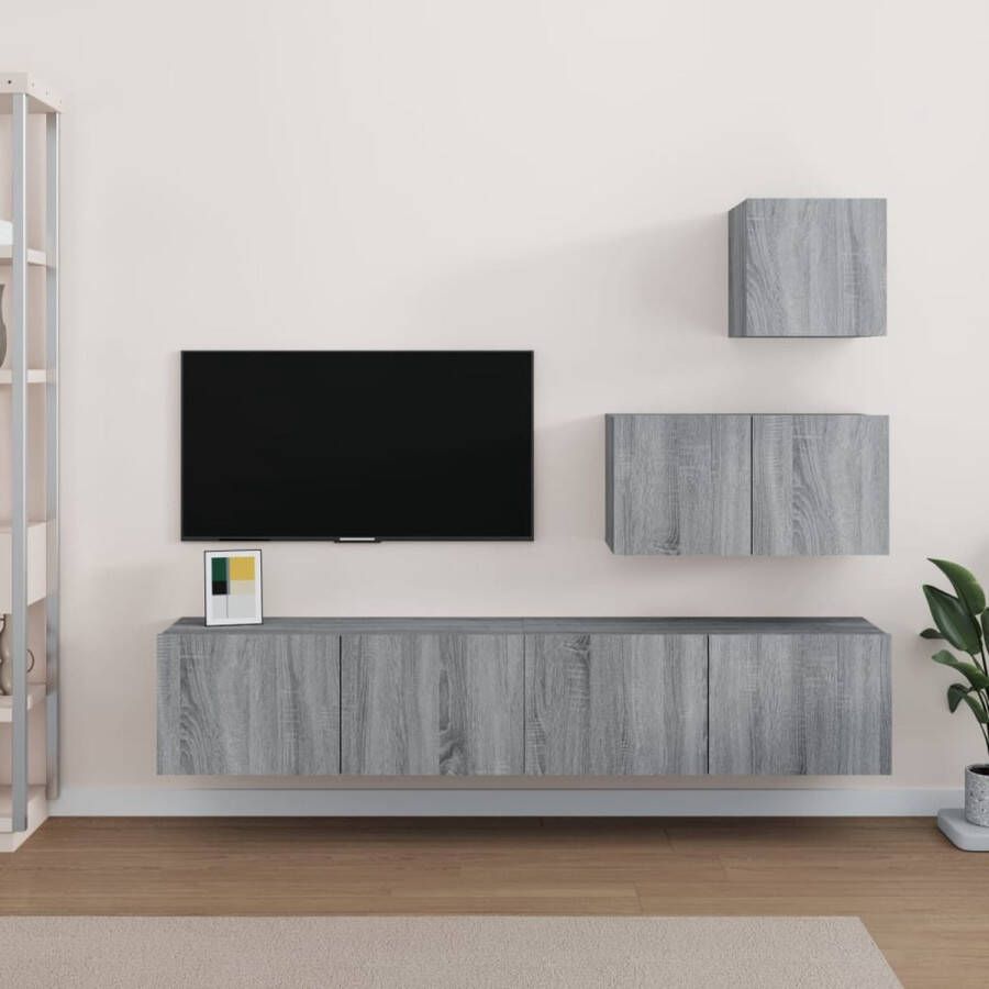 The Living Store TV Meubelset Sonoma Eiken Set van 3 30.5x30x30cm 60x30x30cm 80x30x30cm Tv Meubel Salon Meubilair Houten Tv Kast Grijze Tv Kast Wandmontage Tv Kast - Foto 3