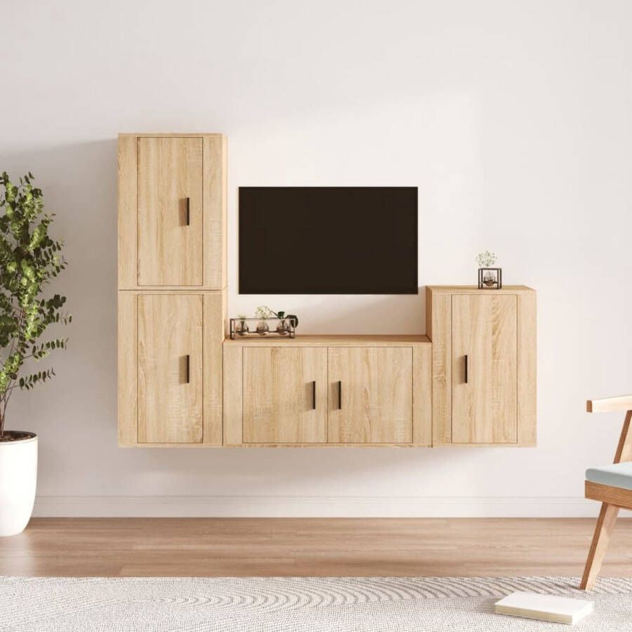 The Living Store Televisiekastenset TV-meubel 80x34.5x40cm Sonoma eiken 3 stuks - Foto 2