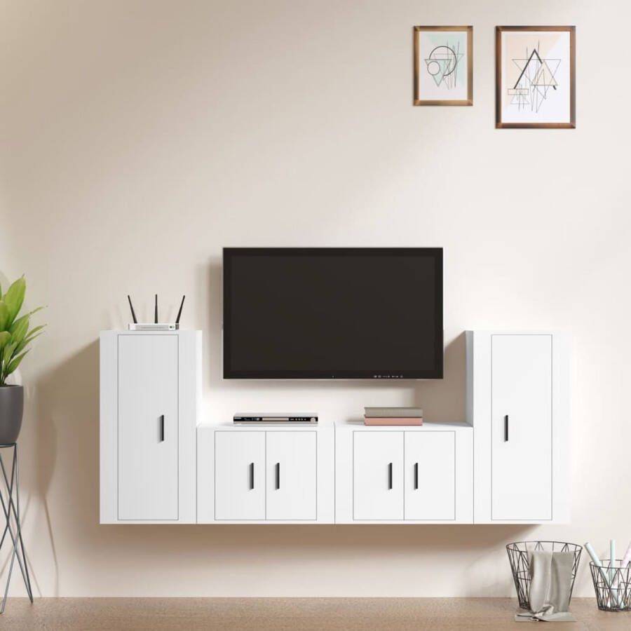 The Living Store TV-meubelset Klassiek design Wandgemonteerd Hoge kwaliteit Wit 4 stuks (57x34.5x40cm 40x34.5x80cm) - Foto 2