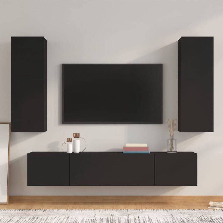 The Living Store TV-meubelset zwart 2x 80x30x30 cm + 2x 30.5x30x90 cm - Foto 2