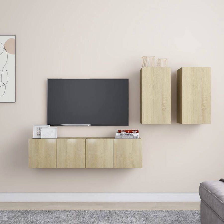The Living Store Tv-meubelset Sonoma Eiken Wandbevestiging Inclusief 4 meubels Afmetingen- 30.5 x 30 x 60 cm 60 x 30 x 30 cm - Foto 2