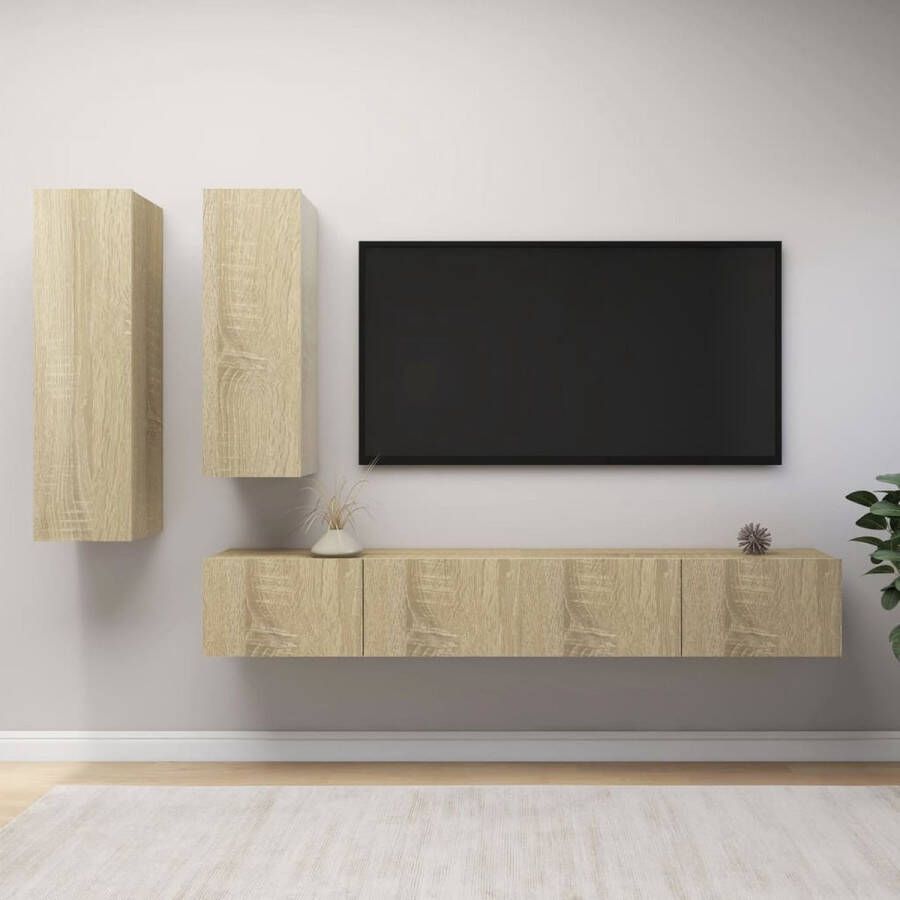 The Living Store Hangende TV-Kasten Spaanplaat Sonoma Eiken 110 cm 90 cm 100 cm Set van 4 - Foto 2