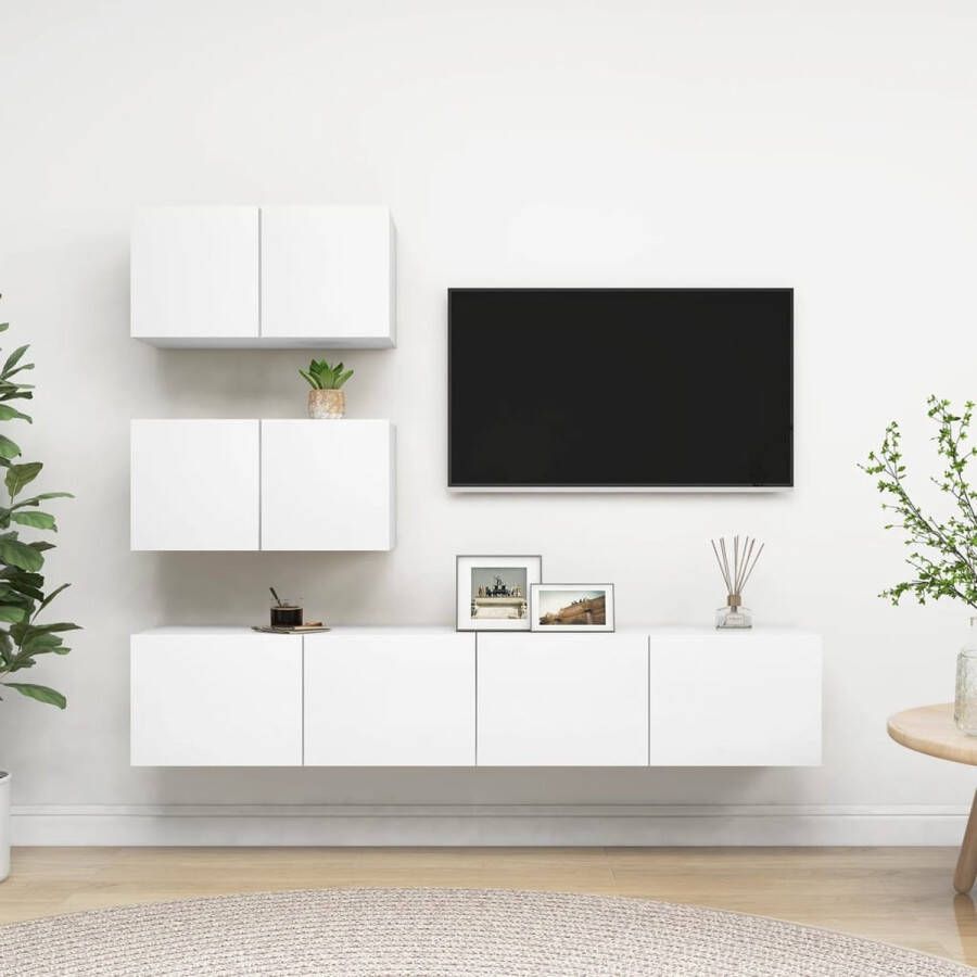 The Living Store Hangende Tv-kasten TV meubelset 60 x 30 x 30 cm 80 x 30 x 30 cm Wit Spaanplaat - Foto 2