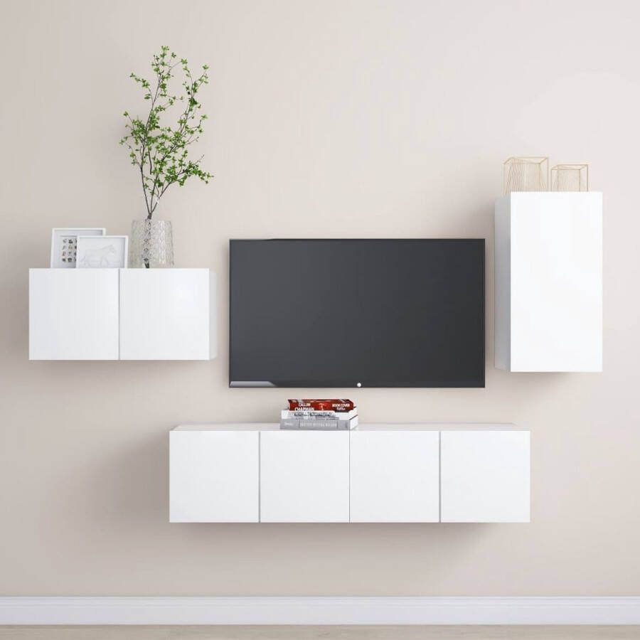 The Living Store Wandmeubelset TV 30.5 x 30 x 60 cm Wit Spaanplaat Tv-meubel Wandmeubel Salontafel Livingroom Furniture Houten Tv-stand - Foto 3
