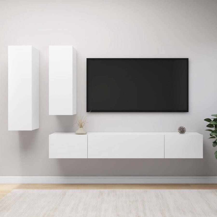 The Living Store TV-meubelset Hangend Spaanplaat Wit 30.5 x 30 x 110 cm 30.5 x 30 x 90 cm 100 x 30 x 30 cm - Foto 2