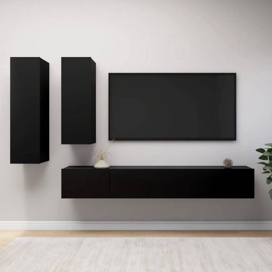 The Living Store TV-meubelset zwart spaanplaat montage vereist - Foto 2