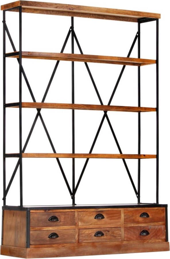 The Living Store Boekenkast 4-laags met 6 lades 122x36x181 cm massief mangohout Boekenkast Boekenplank Mangohouten Meubels Industrieel Design Vintage Stijl - Foto 3