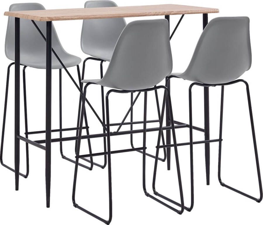 The Living Store 5-delige Barset kunststof grijs Set tafel en stoelen