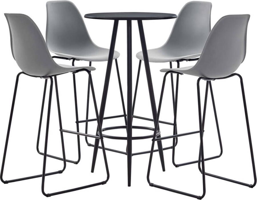 The Living Store 5-delige Barset kunststof grijs Set tafel en stoelen