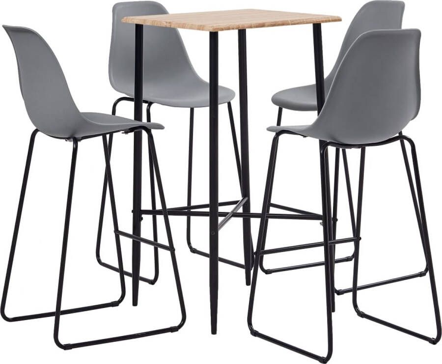 The Living Store 5-delige Barset kunststof grijs Set tafel en stoelen