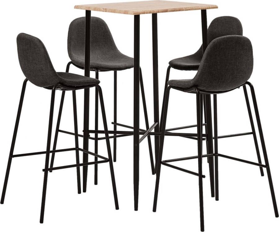 The Living Store 5-delige Barset stof donkergrijs Set tafel en stoelen