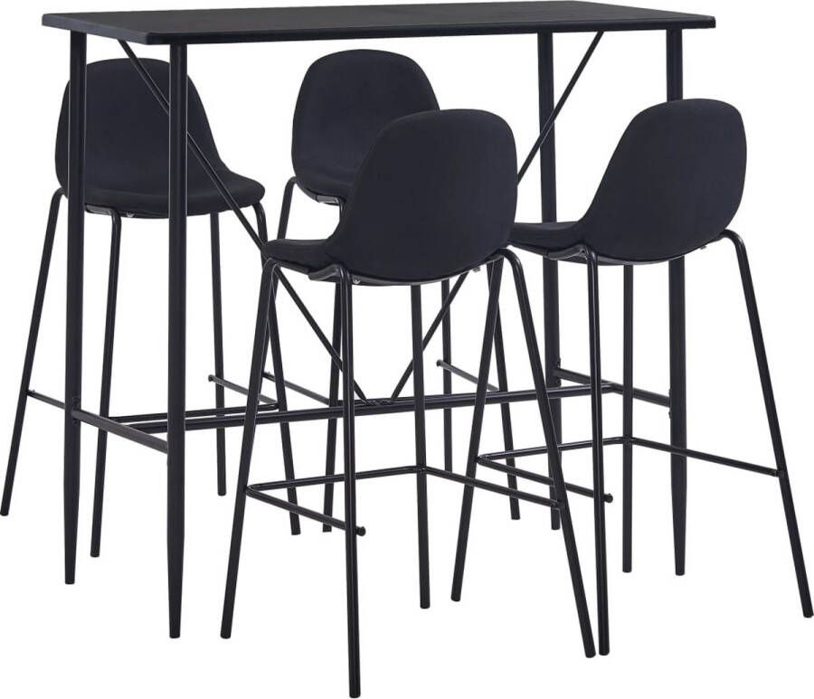 The Living Store 5-delige Barset stof zwart Set tafel en stoelen
