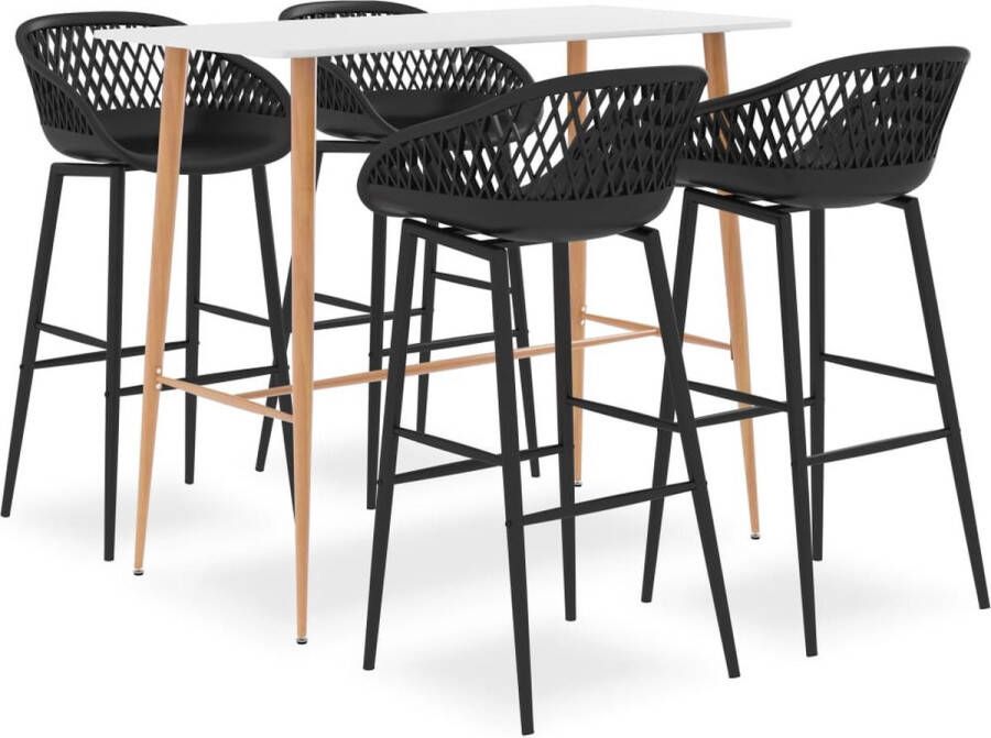 The Living Store 5-delige Barset wit en zwart Set tafel en stoelen