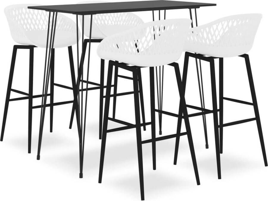 The Living Store Barset Tafel 120x60x105cm 4 Barkrukken 48x47.5x95.5cm Zwart Wit MDF Metaal PP Barstoel Bartafel Keukeninrichting Eetkamer Meubels Lounge Furniture - Foto 2