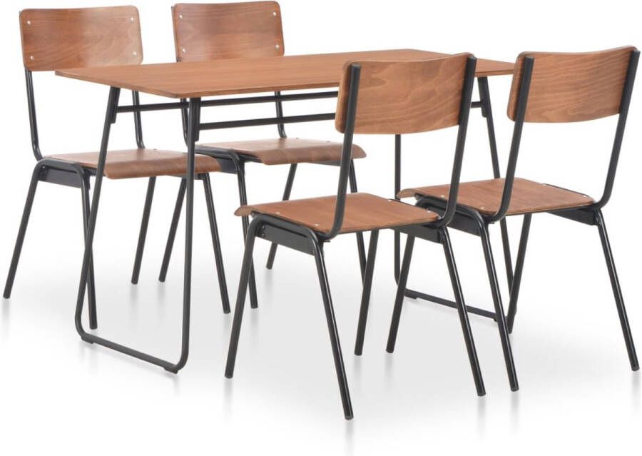 The Living Store Eethoek Bruin Zwart Tafel- 120x60x73 cm Stoel- 41.5x54x85.5 cm Gepoedercoat staal en massief multiplex