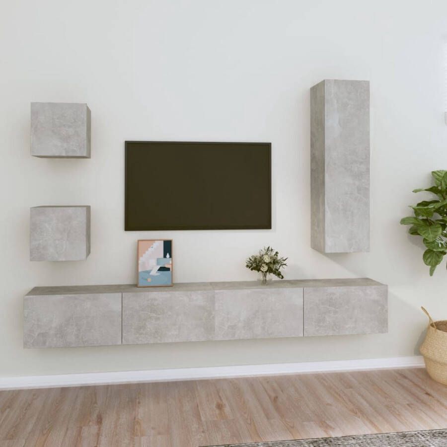 The Living Store TV-meubelset Betongrijs 2x 30.5 x 30 x 30 cm 1x 30.5 x 30 x 110 cm 2x 100 x 30 x 30 cm - Foto 2