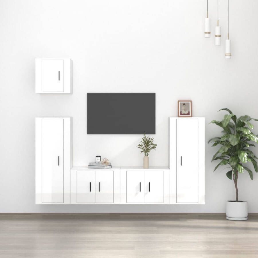 The Living Store Tv-meubel set Klassiek Hoogglans wit 57x34.5x40 cm 40x34.5x100 cm 40x34.5x40 cm - Foto 2