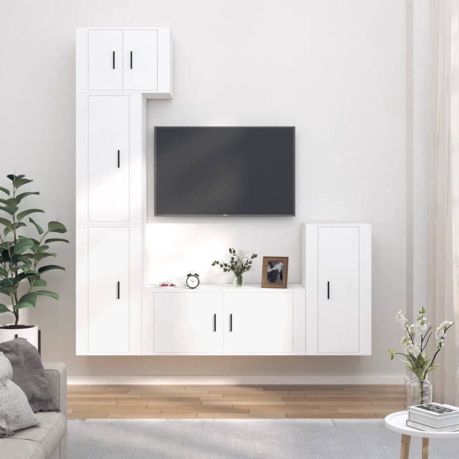 The Living Store TV-meubelset s TV-meubel 57 x 34.5 x 40 cm TV-meubel 40 x 34.5 x 80 cm TV-meubel 100 x 34.5 x 40 cm wit bewerkt hout stevig praktisch - Foto 2