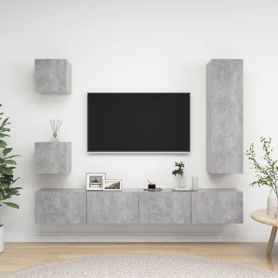 The Living Store TV-meubelset Betongrijs Spaanplaat Montage vereist 1x 30.5x30x110cm 2x 100x30x30cm 2x 30.5x30x30cm - Foto 2