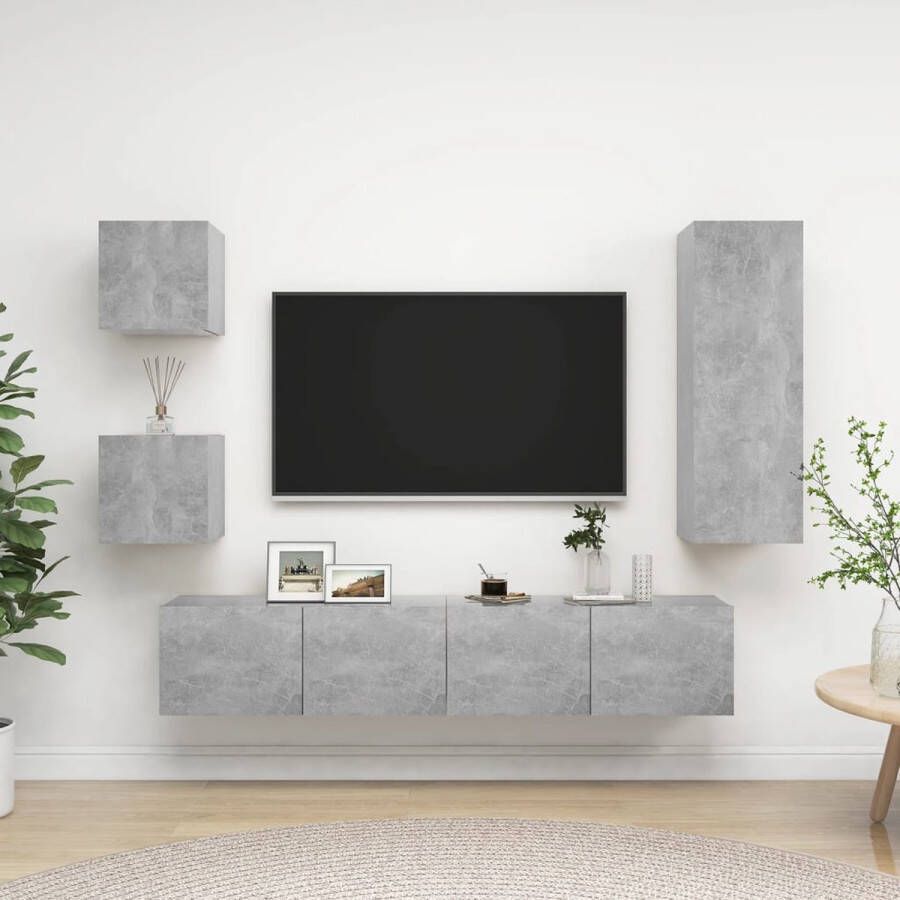 The Living Store Televisiemeubelset Betongrijs naam Wandbevestiging 30.5 x 30 x 90 cm 80 x 30 x 30 cm (B x D x H) Met opbergruimte - Foto 2