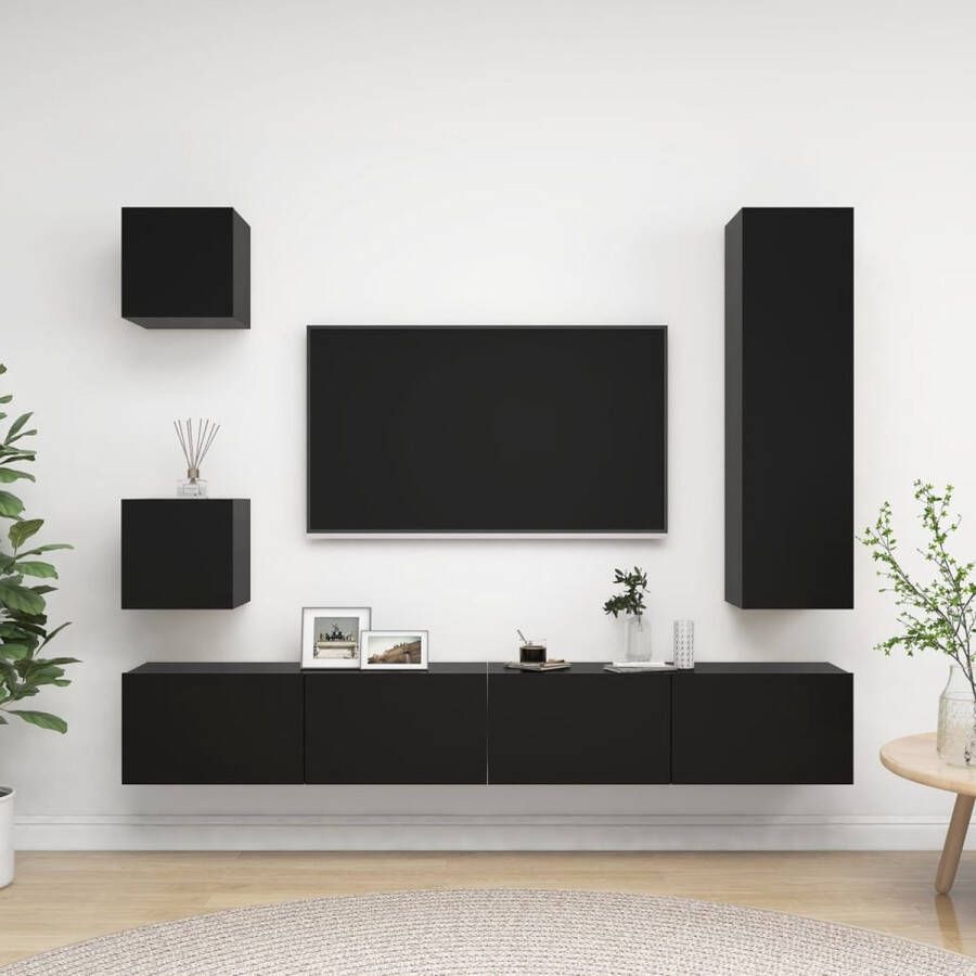 The Living Store TV-meubelset zwart spaanplaat 1x30.5x30x110 cm 2x100x30x30 cm 2x30.5x30x30 cm - Foto 2