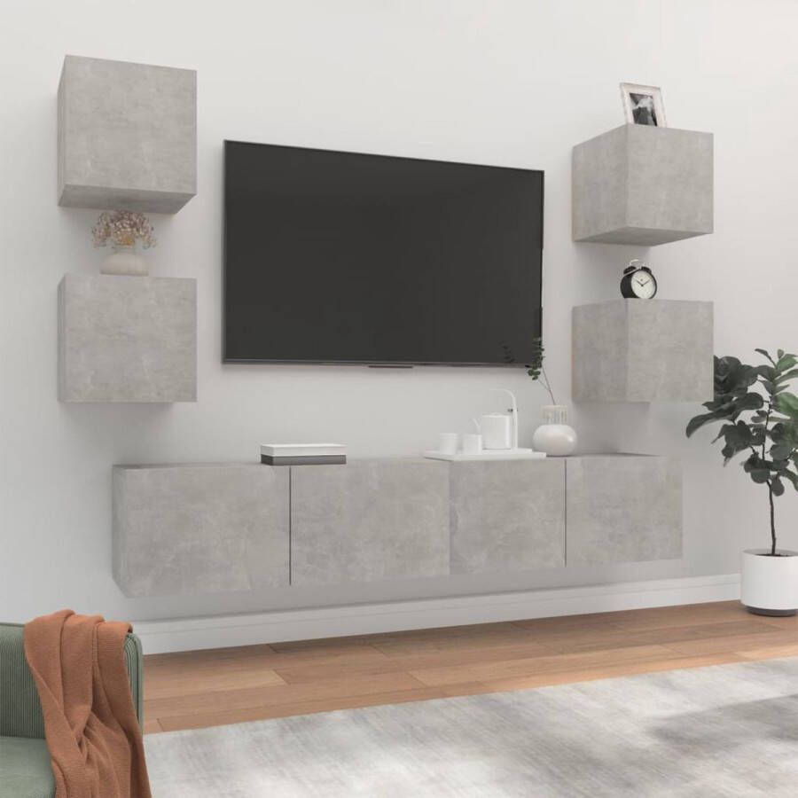 The Living Store TV-meubelset betongrijs 80 x 30 x 30 cm wandgemonteerd - Foto 2