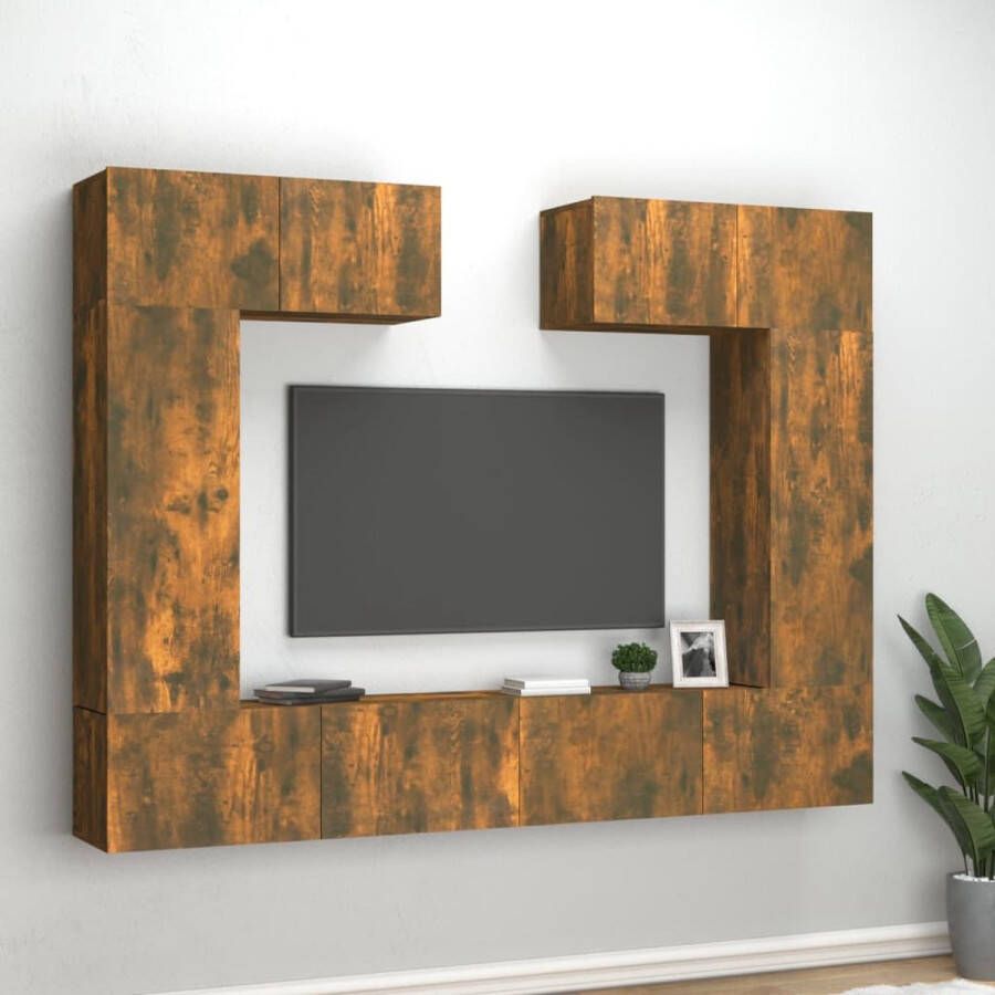 The Living Store TV-meubelset Gerookt Eiken 80x30x30 cm 30.5x30x90 cm 100x30x30 cm TV Kast Houten TV Kast Wandmontage TV Kast Salontafel Opbergkast - Foto 4
