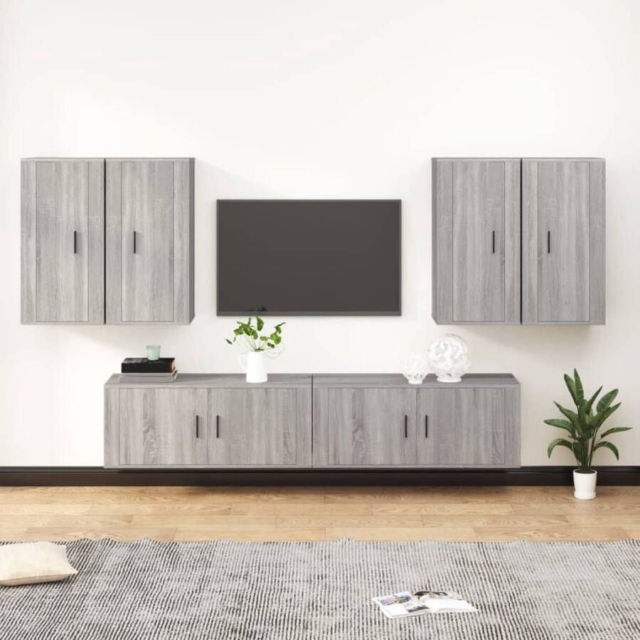The Living Store TV-meubelset TV-meubel Grijs Sonoma eiken 100x34.5x40cm 2x + 40x34.5x80cm 4x - Foto 2