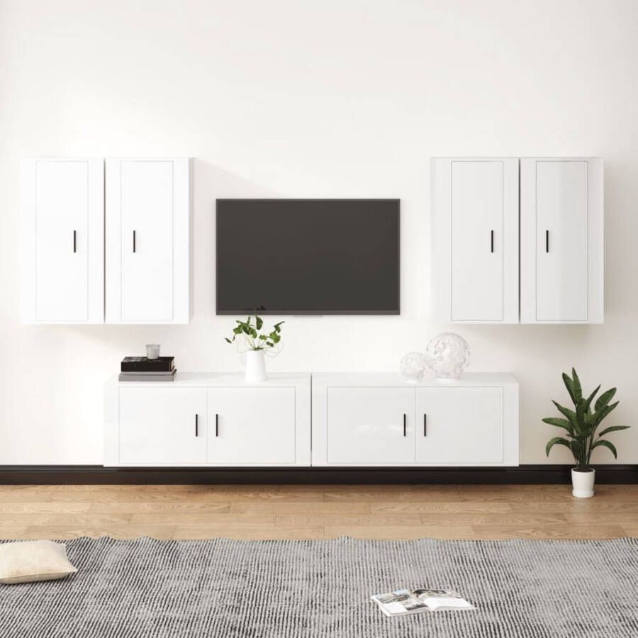The Living Store Televisiekastenset 2x 100 x 34.5 x 40 cm 4x 40 x 34.5 x 80 cm hoogglans wit Tv Kast Televisiesectie Salontafel Houten Tv-meubel White Furniture - Foto 3