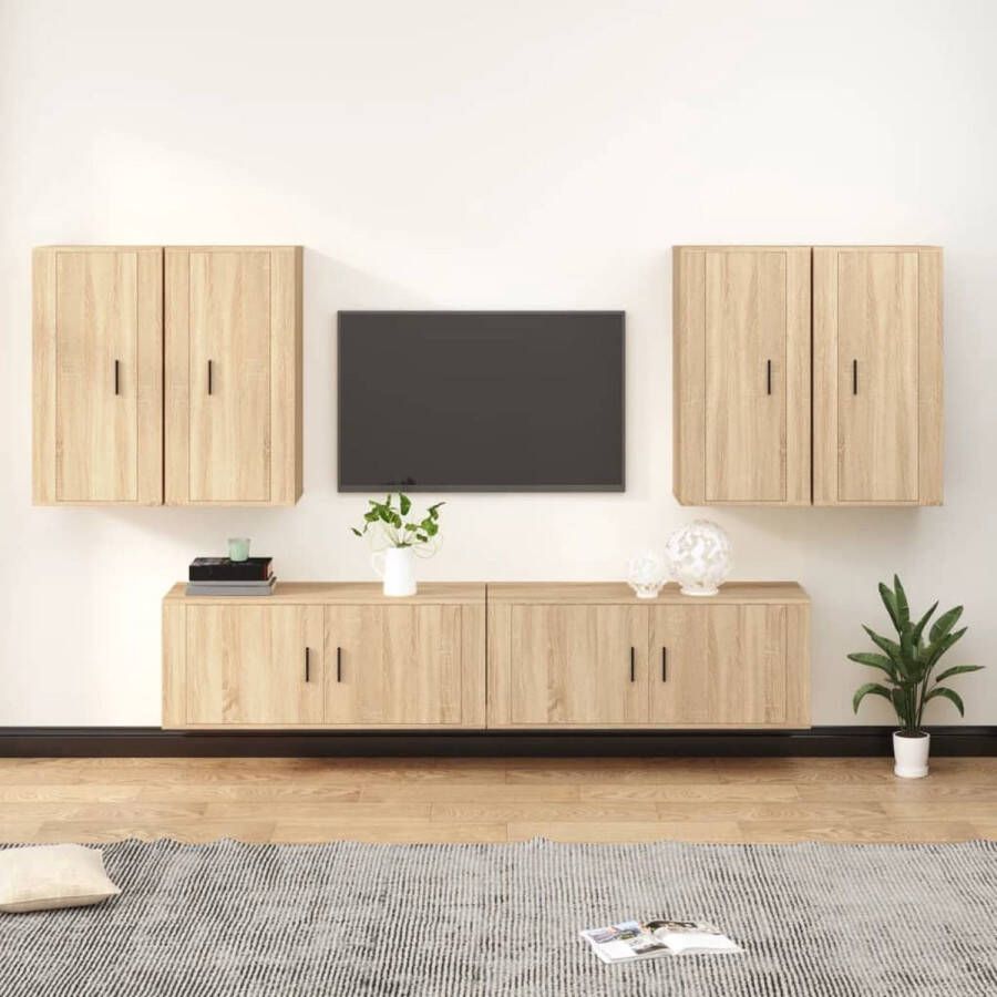 The Living Store 6-delige Tv-meubelset bewerkt hout sonoma eikenkleurig Kast - Foto 2